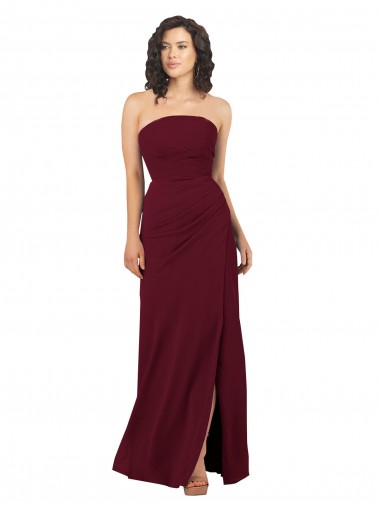 Burgundy Soft Chiffon Strapless Long Sleeveless Bridesmaid Dress Southampton