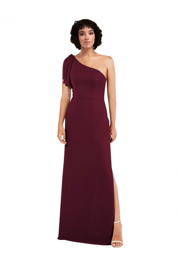 Burgundy Soft Chiffon One Shoulder Long Sleeveless Formal Evening Gown / Bridesmaid Dress Southampton