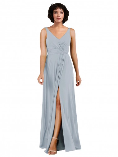 Low Back Sea Glass Soft Chiffon V-Neck Long Sleeveless Bridesmaid Dress Southampton