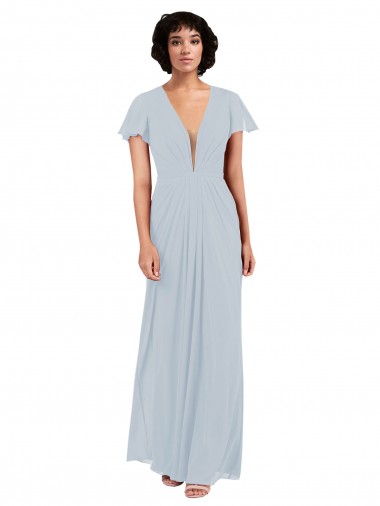 Soft Chiffon V-Neck Long Cap Sleeves Bridesmaid Dress / Formal Dress Southampton