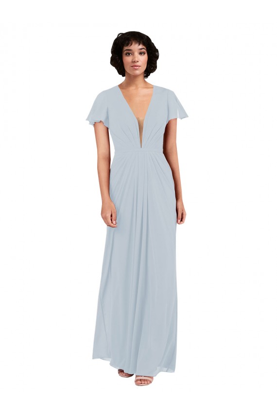 Soft Chiffon V-Neck Long Cap Sleeves Bridesmaid Dress / Formal Dress Southampton