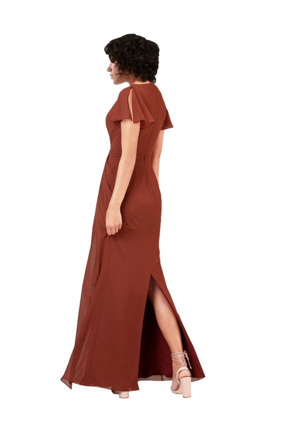 Soft Chiffon V-Neck Long Cap Sleeves Bridesmaid Dress / Formal Dress Southampton
