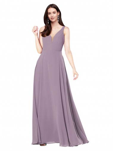 V-Back Soft Chiffon V-Neck Long Sleeveless Formal Evening Gown / Bridesmaid Dress Southampton