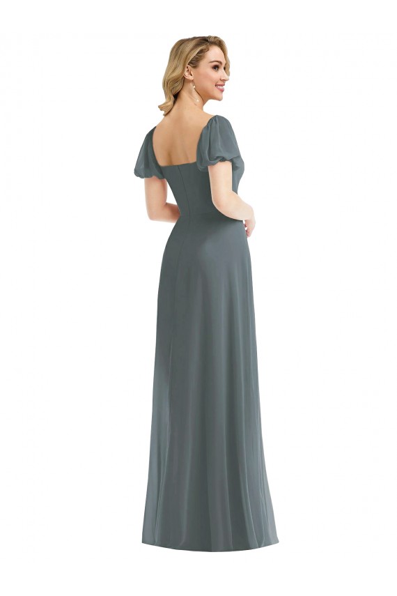 Soft Chiffon Square Neck Long Puff Sleeves Semi Formal Evening Dress / Bridesmaid Dress Southampton