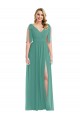 V-Back Icelandic Silver Soft Chiffon V-Neck Long Sleeveless Semi Formal Evening Dress / Bridesmaid Dress Southampton