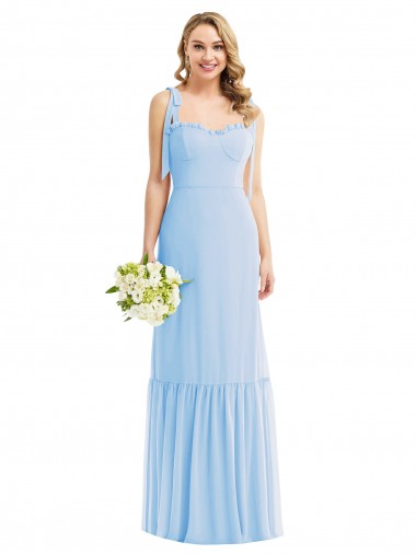 Light Sky Blue Soft Chiffon Spaghetti Straps Long Sleeveless Semi Formal Evening Dress / Bridesmaid Dress Southampton
