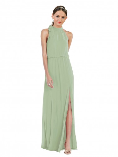Soft Chiffon High Neck Long Sleeveless Semi Formal Evening Dress / Bridesmaid Dress Southampton