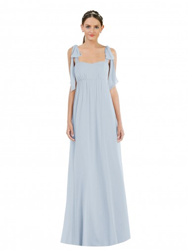 Low Back Sea Glass Soft Chiffon Spaghetti Straps Long Sleeveless Semi Formal Evening Dress / Bridesmaid Dress Southampton