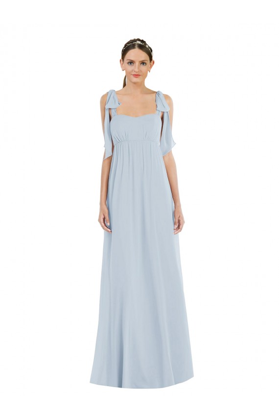Low Back Sea Glass Soft Chiffon Spaghetti Straps Long Sleeveless Semi Formal Evening Dress / Bridesmaid Dress Southampton