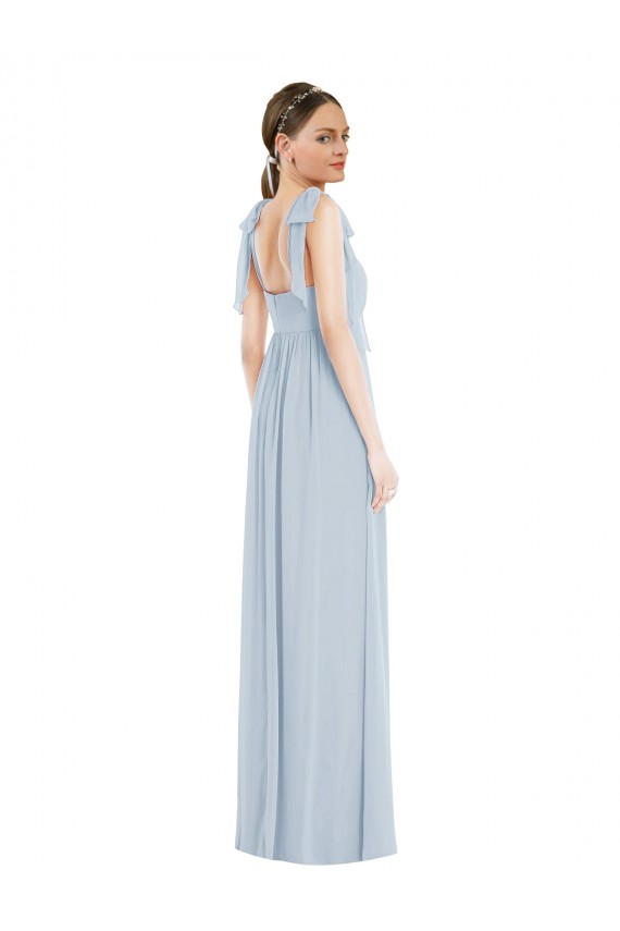 Low Back Sea Glass Soft Chiffon Spaghetti Straps Long Sleeveless Semi Formal Evening Dress / Bridesmaid Dress Southampton