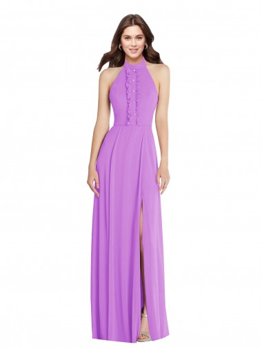 Open Back Violet Soft Chiffon Halter Neck Long Sleeveless Formal Evening Gown / Bridesmaid Dress Southampton