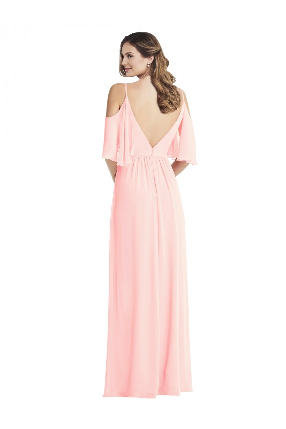 V-Back Soft Chiffon V-Neck Long Cold Shoulder Semi Formal Evening Dress / Bridesmaid Dress Southampton