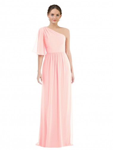 Soft Chiffon One Shoulder Long Bell Sleeves Semi Formal Evening Dress / Bridesmaid Dress Southampton