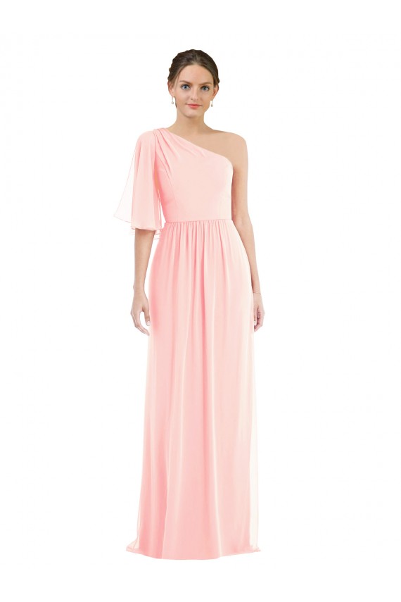 Soft Chiffon One Shoulder Long Bell Sleeves Semi Formal Evening Dress / Bridesmaid Dress Southampton