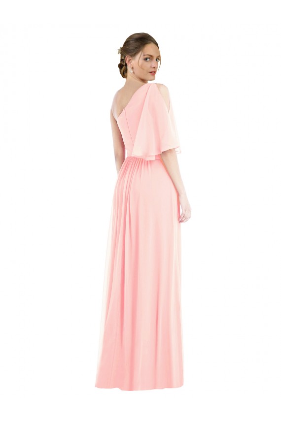 Soft Chiffon One Shoulder Long Bell Sleeves Semi Formal Evening Dress / Bridesmaid Dress Southampton