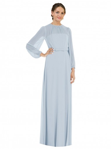 Keyhole Back Soft Chiffon Strapless Long Puff Sleeves Formal Evening Gown / Bridesmaid Dress Southampton