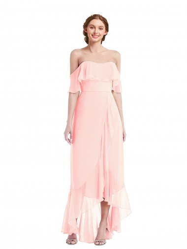 Soft Chiffon Off the Shoulder Long Sleeveless High Low Bridesmaid Dress Southampton