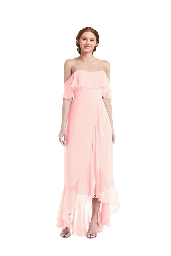 Soft Chiffon Off the Shoulder Long Sleeveless High Low Bridesmaid Dress Southampton