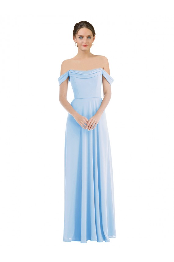 Soft Chiffon Off the Shoulder Long Sleeveless Formal Evening Gown / Bridesmaid Dress Southampton