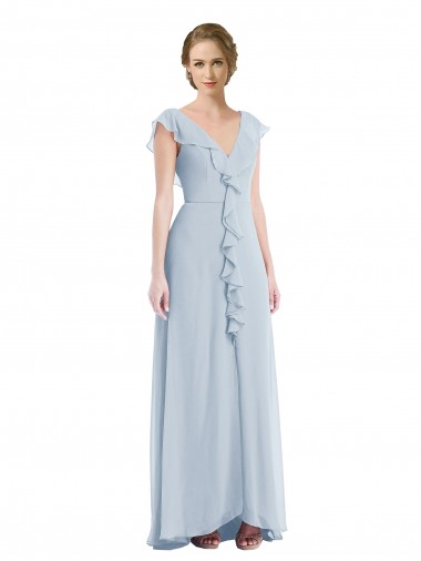 V-Back Sea Glass Soft Chiffon V-Neck Long Sleeveless Black Tie Evening Gown / Bridesmaid Dress Southampton