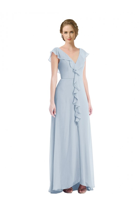 V-Back Sea Glass Soft Chiffon V-Neck Long Sleeveless Black Tie Evening Gown / Bridesmaid Dress Southampton