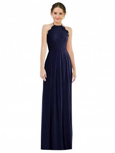 Open Back Dark Navy Soft Chiffon Halter Neck Long Sleeveless Semi Formal Evening Dress / Bridesmaid Dress Southampton