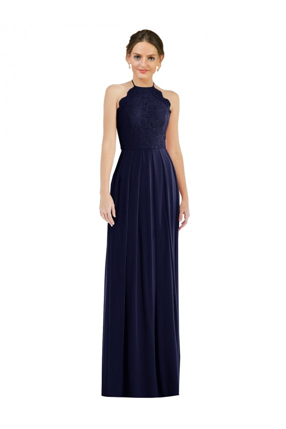 Open Back Dark Navy Soft Chiffon Halter Neck Long Sleeveless Semi Formal Evening Dress / Bridesmaid Dress Southampton