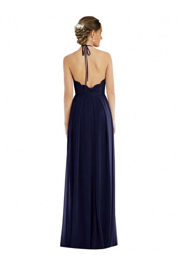 Open Back Dark Navy Soft Chiffon Halter Neck Long Sleeveless Semi Formal Evening Dress / Bridesmaid Dress Southampton