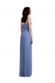 Low Back Windsor Blue Soft Chiffon Spaghetti Straps Long Sleeveless Semi Formal Evening Dress / Bridesmaid Dress Southampton
