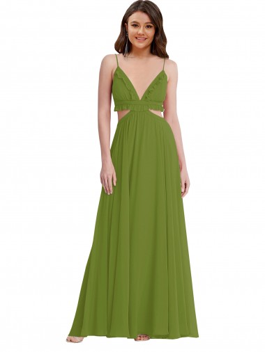 Open Back Soft Chiffon V-Neck Long Sleeveless Plus Size Evening Gown / Bridesmaid Dress Southampton