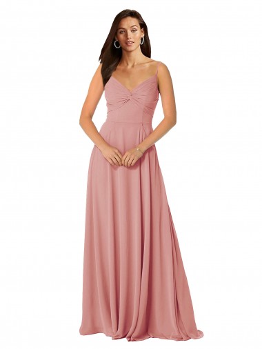 V-Back Bliss Pink Lxue Chiffon V-Neck Long Sleeveless Bridesmaid Dress Southampton