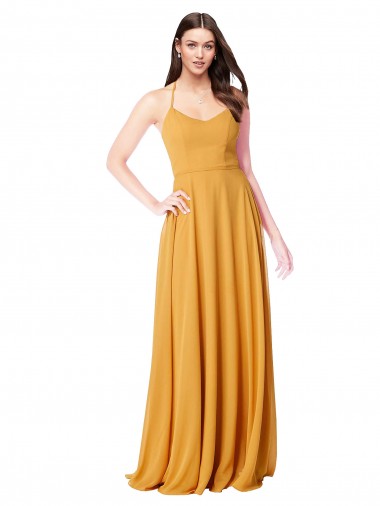 Saffron Soft Chiffon V-Neck Long Sleeveless Formal Dress / Bridesmaid Dress Southampton