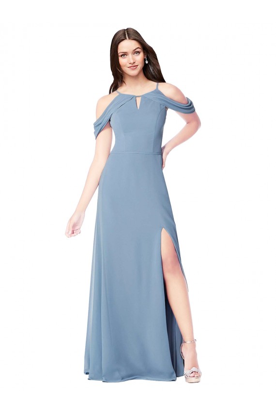 Dusty Blue Soft Chiffon Off the Shoulder Long Sleeveless Evening Dress / Bridesmaid Dress Southampton