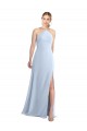 Open Back Light Sky Blue Chiffon Halter Neck Long Sleeveless Bridesmaid Dress / Evening Dress Southampton