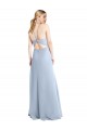 Open Back Light Sky Blue Chiffon Halter Neck Long Sleeveless Bridesmaid Dress / Evening Dress Southampton
