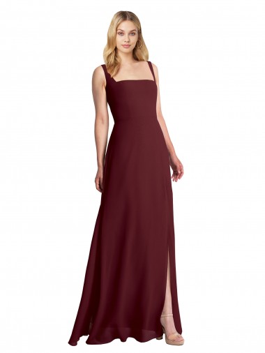 Low Back Soft Chiffon Square Neck Long Sleeveless Bridesmaid Dress Southampton