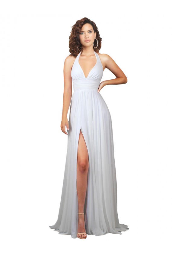 Low Back Soft Chiffon V-Neck Sweep Train Sleeveless Semi Formal Evening Dress / Bridesmaid Dress Southampton