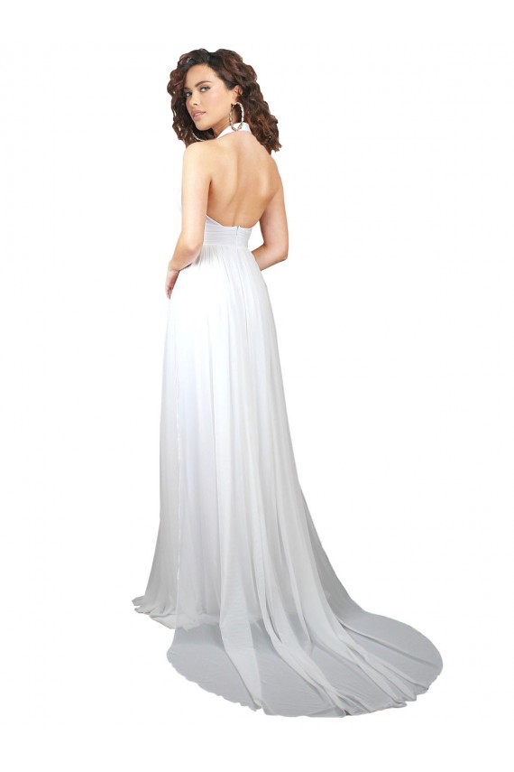 Low Back Soft Chiffon V-Neck Sweep Train Sleeveless Semi Formal Evening Dress / Bridesmaid Dress Southampton