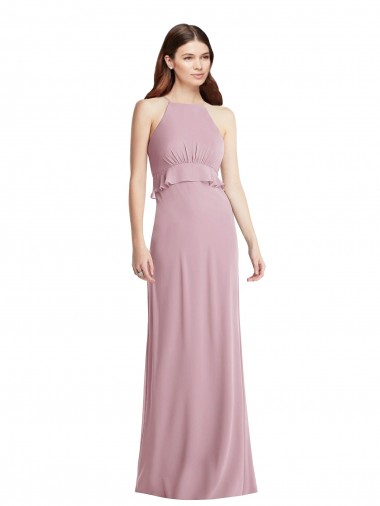 Low Back Chiffon Halter Neck Long Sleeveless Bridesmaid Dress / Evening Dress Southampton