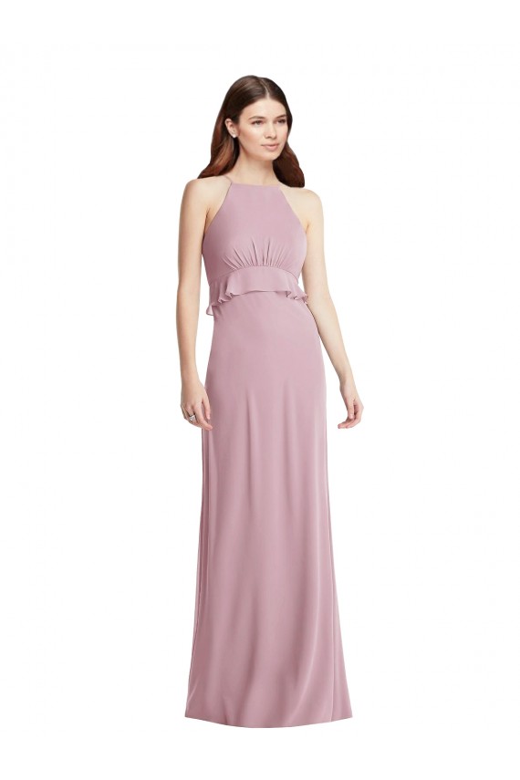Low Back Chiffon Halter Neck Long Sleeveless Bridesmaid Dress / Evening Dress Southampton