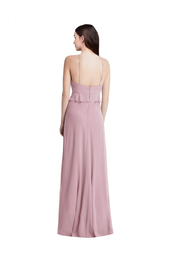 Low Back Chiffon Halter Neck Long Sleeveless Bridesmaid Dress / Evening Dress Southampton