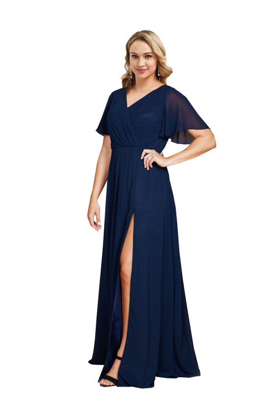 Soft Chiffon V-Neck Long Short Flutter Sleeves Formal Plus Size Evening Gown / Prom Dress / Bridesmaid Dress Southampton