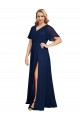 Soft Chiffon V-Neck Long Short Flutter Sleeves Formal Plus Size Evening Gown / Prom Dress / Bridesmaid Dress Southampton