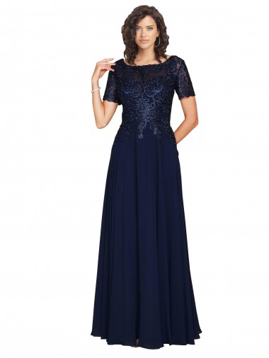 Soft Chiffon Round Neck Short Sleeves Long Prom Dress / Bridesmaid Dress Southampton