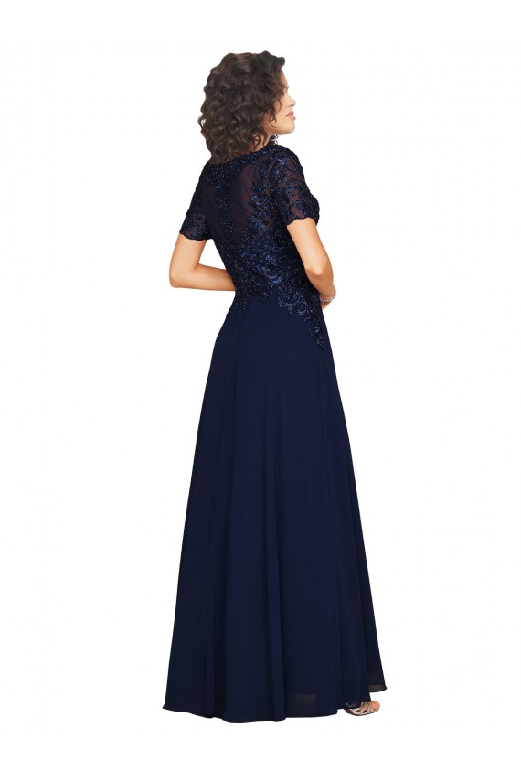 Soft Chiffon Round Neck Short Sleeves Long Prom Dress / Bridesmaid Dress Southampton