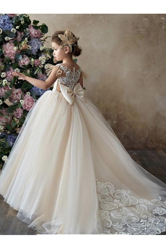 Tulle & Lace Sweetheart Chapel Train Sleeveless Flower Girl Dresses Southampton