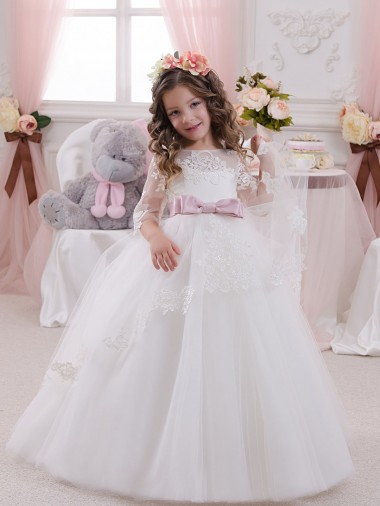 Tulle & Lace Bateau Neck Chapel Train Sleeveless Flower Girl Dress Southampton