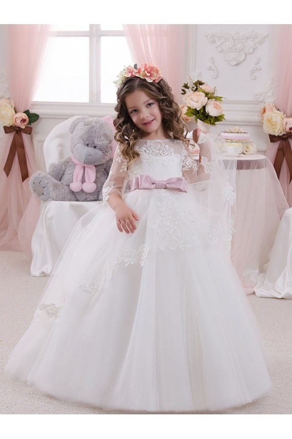 Tulle & Lace Bateau Neck Chapel Train Sleeveless Flower Girl Dress Southampton