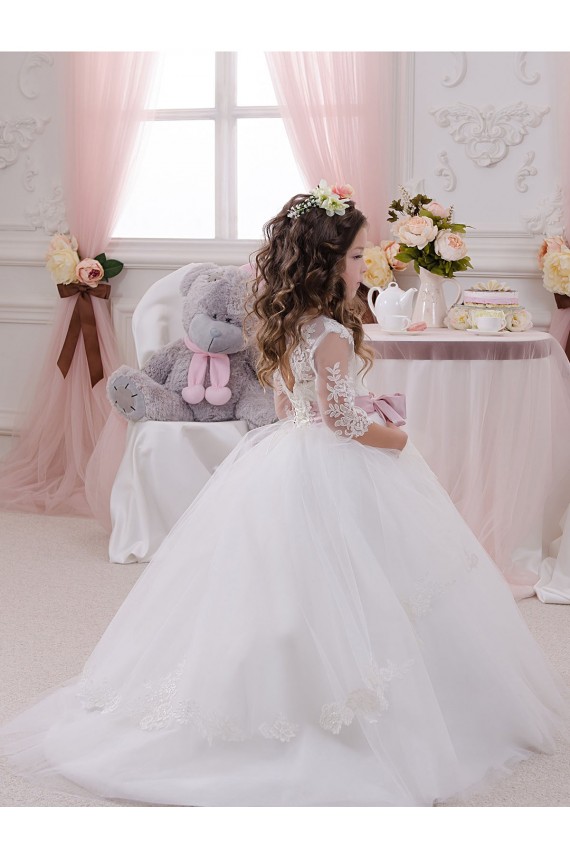 Tulle & Lace Bateau Neck Chapel Train Sleeveless Flower Girl Dress Southampton