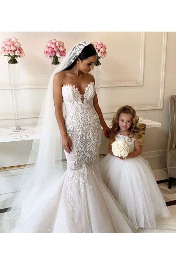 Tulle & Lace Bateau Neckline Chapel Train Sleeveless Flower Girl Dress Southampton